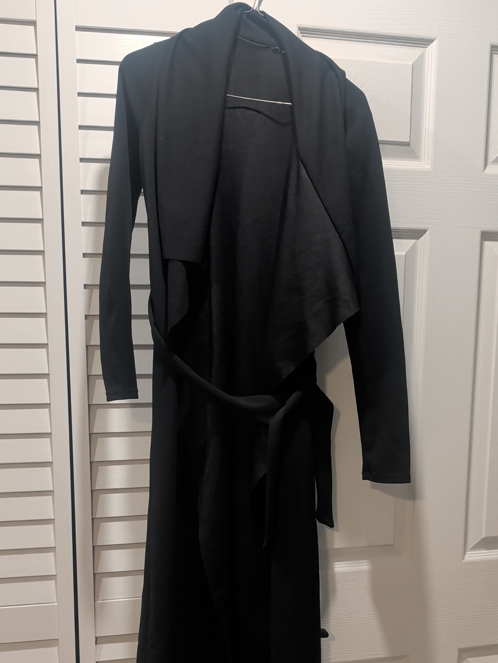 Black Long Drape Cardigan with Waist Tie